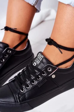 Hot Big Star Shoes Damskie Skórzane Trampki Big Star GG274061 Czarne