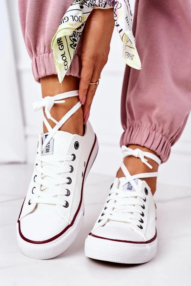 Trampki Damskie Big Star|Trampki Damskie Niskie>Big Star Shoes Damskie Skórzane Trampki BIG STAR II274001 Białe