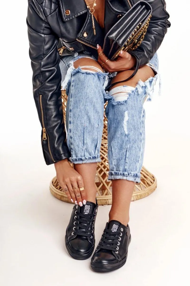 Trampki Damskie Big Star|Trampki Damskie Niskie>Big Star Shoes Damskie Skórzane Trampki Big Star Czarne V274871 Czarny