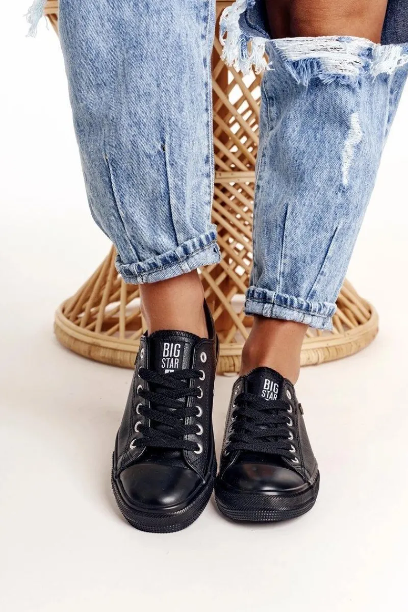 Trampki Damskie Big Star|Trampki Damskie Niskie>Big Star Shoes Damskie Skórzane Trampki Big Star Czarne V274871 Czarny