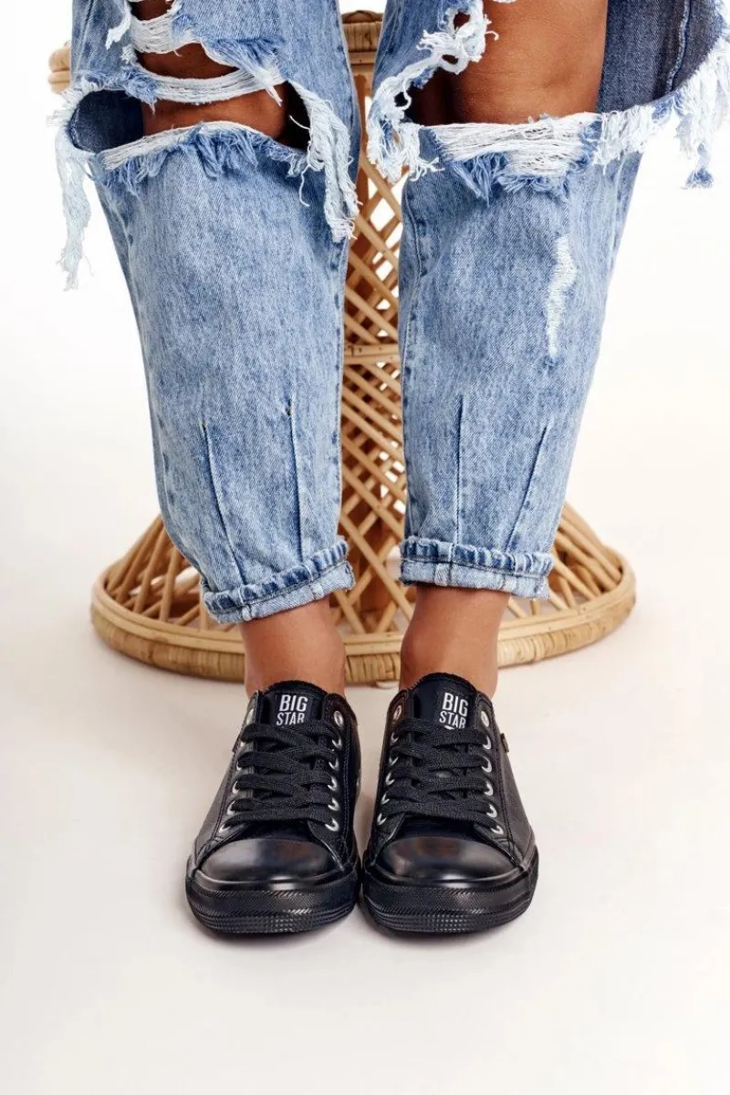 Trampki Damskie Big Star|Trampki Damskie Niskie>Big Star Shoes Damskie Skórzane Trampki Big Star Czarne V274871 Czarny