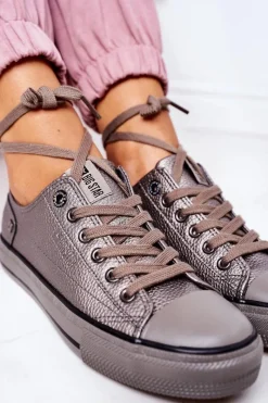 Clearance Damskie Skórzane Trampki BIG STAR II274003 Grafitowe Damskie Trampki Damskie Big Star|Trampki Damskie Niskie