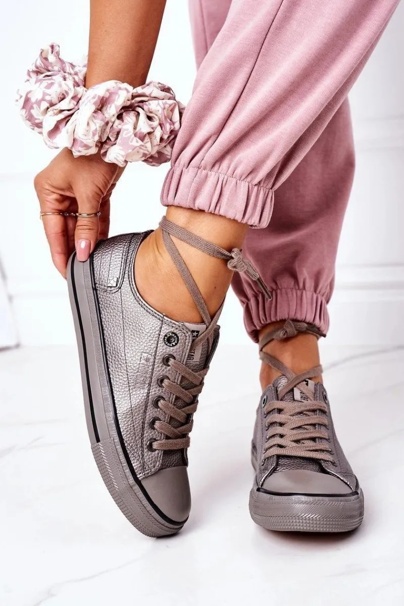 Clearance Damskie Skórzane Trampki BIG STAR II274003 Grafitowe Damskie Trampki Damskie Big Star|Trampki Damskie Niskie