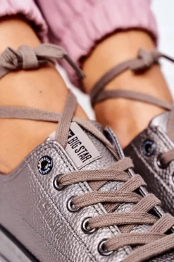 Clearance Damskie Skórzane Trampki BIG STAR II274003 Grafitowe Damskie Trampki Damskie Big Star|Trampki Damskie Niskie