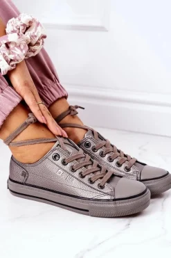 Clearance Damskie Skórzane Trampki BIG STAR II274003 Grafitowe Damskie Trampki Damskie Big Star|Trampki Damskie Niskie