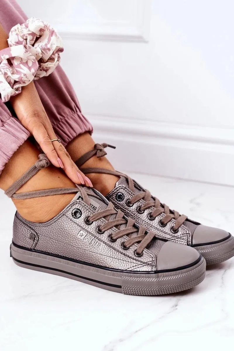 Clearance Damskie Skórzane Trampki BIG STAR II274003 Grafitowe Damskie Trampki Damskie Big Star|Trampki Damskie Niskie