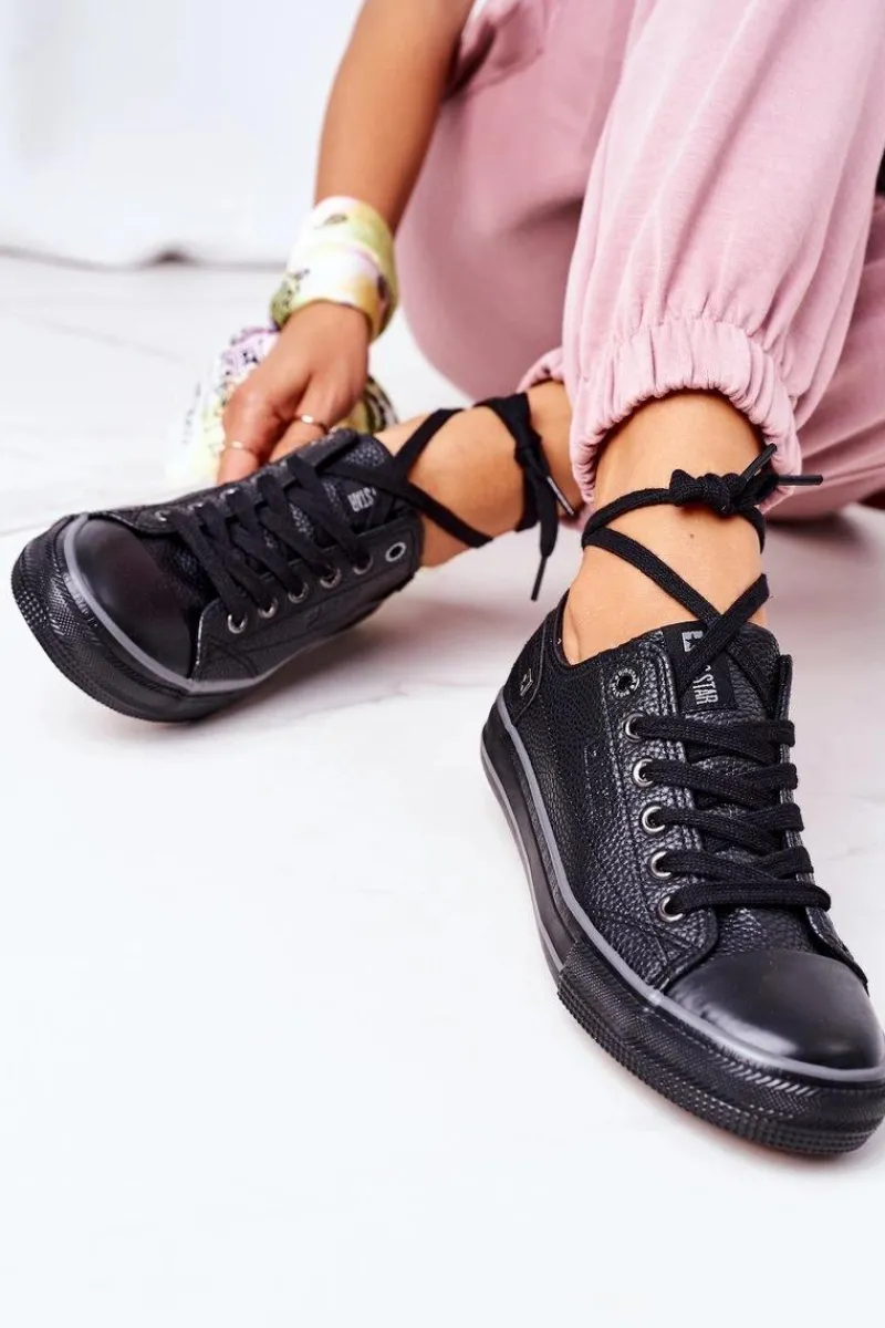 Sale Big Star Shoes Damskie Skórzane Trampki BIG STAR II274002 Czarne