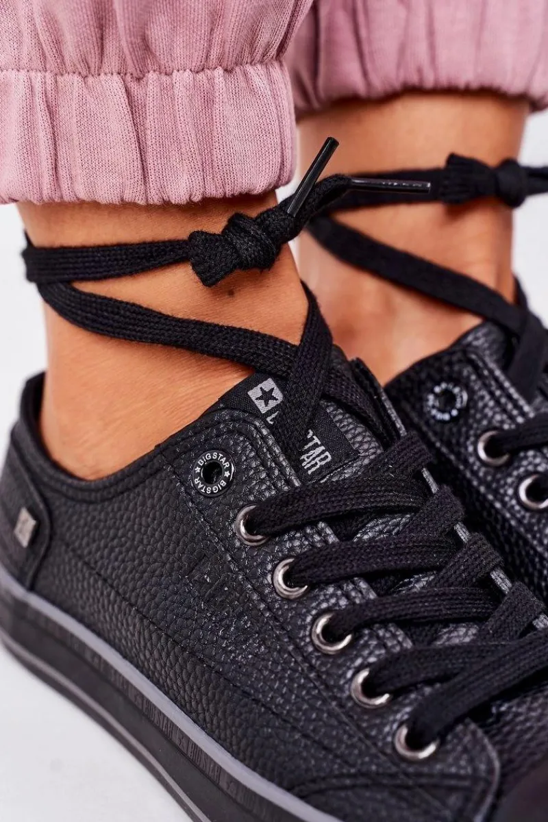 Sale Big Star Shoes Damskie Skórzane Trampki BIG STAR II274002 Czarne