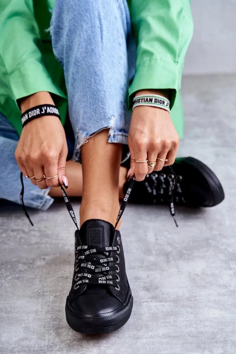 Trampki Damskie Big Star|Trampki Damskie Niskie>Big Star Shoes Damskie Skórzane Trampki Big Star KK274106 Czarne