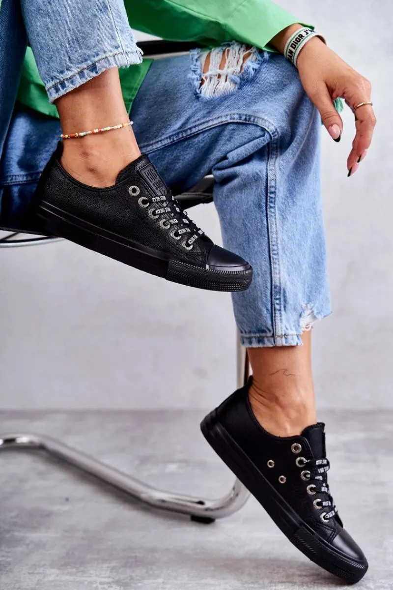 Trampki Damskie Big Star|Trampki Damskie Niskie>Big Star Shoes Damskie Skórzane Trampki Big Star KK274106 Czarne