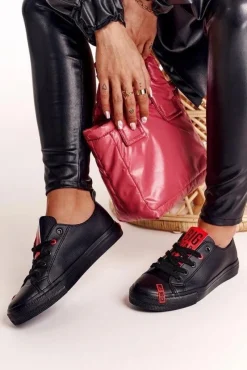 Damskie Skórzane Trampki BIG STAR EE274303 Czarne Damskie Trampki Damskie Big Star|Trampki Damskie Niskie