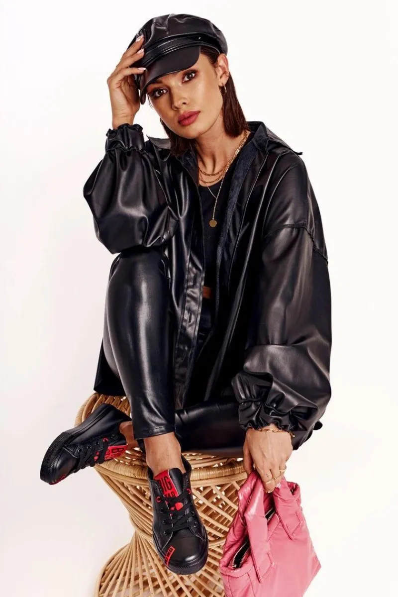 Damskie Skórzane Trampki BIG STAR EE274303 Czarne Damskie Trampki Damskie Big Star|Trampki Damskie Niskie