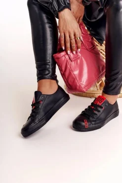 Damskie Skórzane Trampki BIG STAR EE274303 Czarne Damskie Trampki Damskie Big Star|Trampki Damskie Niskie