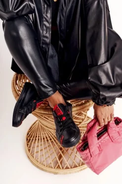 Damskie Skórzane Trampki BIG STAR EE274303 Czarne Damskie Trampki Damskie Big Star|Trampki Damskie Niskie