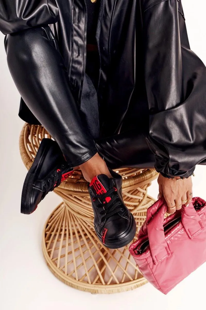 Damskie Skórzane Trampki BIG STAR EE274303 Czarne Damskie Trampki Damskie Big Star|Trampki Damskie Niskie