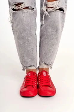 Outlet Big Star Shoes Damskie Skórzane Trampki Big Star Czerwone V274872