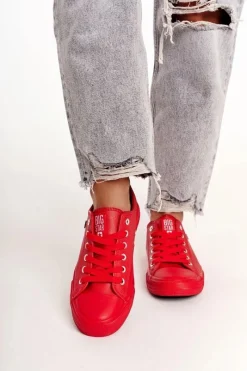Outlet Big Star Shoes Damskie Skórzane Trampki Big Star Czerwone V274872