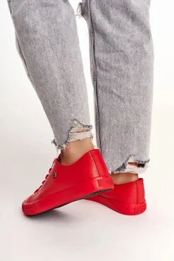 Outlet Big Star Shoes Damskie Skórzane Trampki Big Star Czerwone V274872