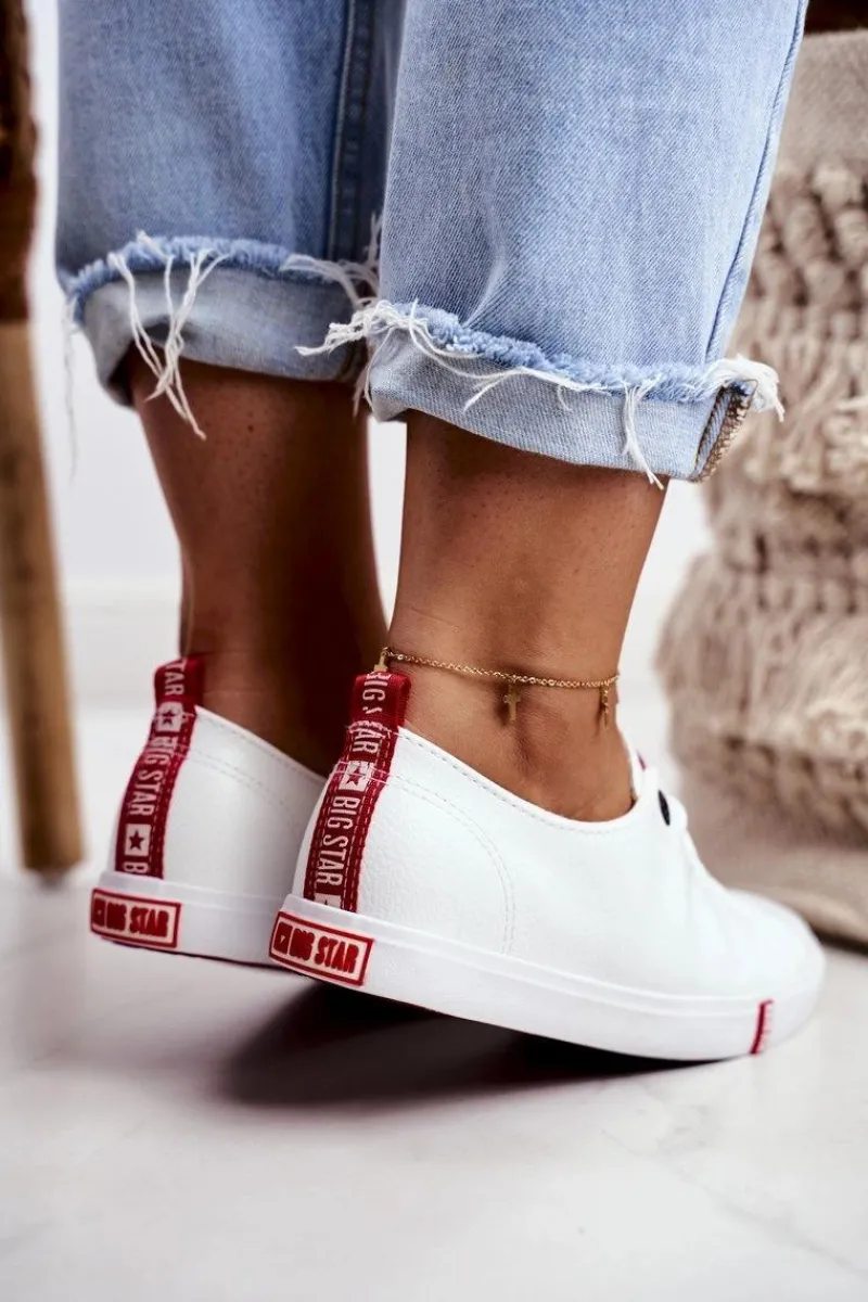 Trampki Damskie Big Star|Trampki Damskie Niskie>Big Star Shoes Damskie Skórzane Trampki Big Star GG274005 Biało-Czerwone