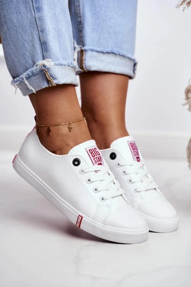 Trampki Damskie Big Star|Trampki Damskie Niskie>Big Star Shoes Damskie Skórzane Trampki Big Star GG274005 Biało-Czerwone