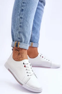 Trampki Damskie Niskie>Damskie buty S.Barski Damskie Skórzane Trampki Białe S.Barski LR268R