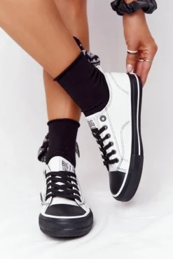 New Damskie Skórzane Trampki BIG STAR HH274147 Biało-Czarne Damskie Trampki Damskie Big Star|Trampki Damskie Niskie