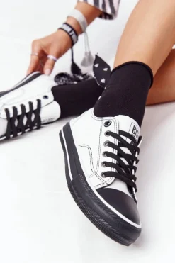 New Damskie Skórzane Trampki BIG STAR HH274147 Biało-Czarne Damskie Trampki Damskie Big Star|Trampki Damskie Niskie