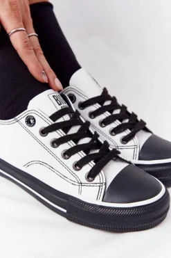 New Damskie Skórzane Trampki BIG STAR HH274147 Biało-Czarne Damskie Trampki Damskie Big Star|Trampki Damskie Niskie