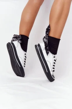 New Damskie Skórzane Trampki BIG STAR HH274147 Biało-Czarne Damskie Trampki Damskie Big Star|Trampki Damskie Niskie