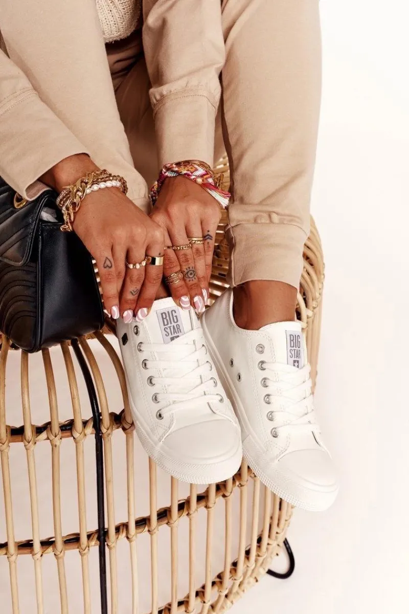 Trampki Damskie Big Star|Trampki Damskie Niskie>Big Star Shoes Damskie Skórzane Trampki Big Star Białe V274869 Biały