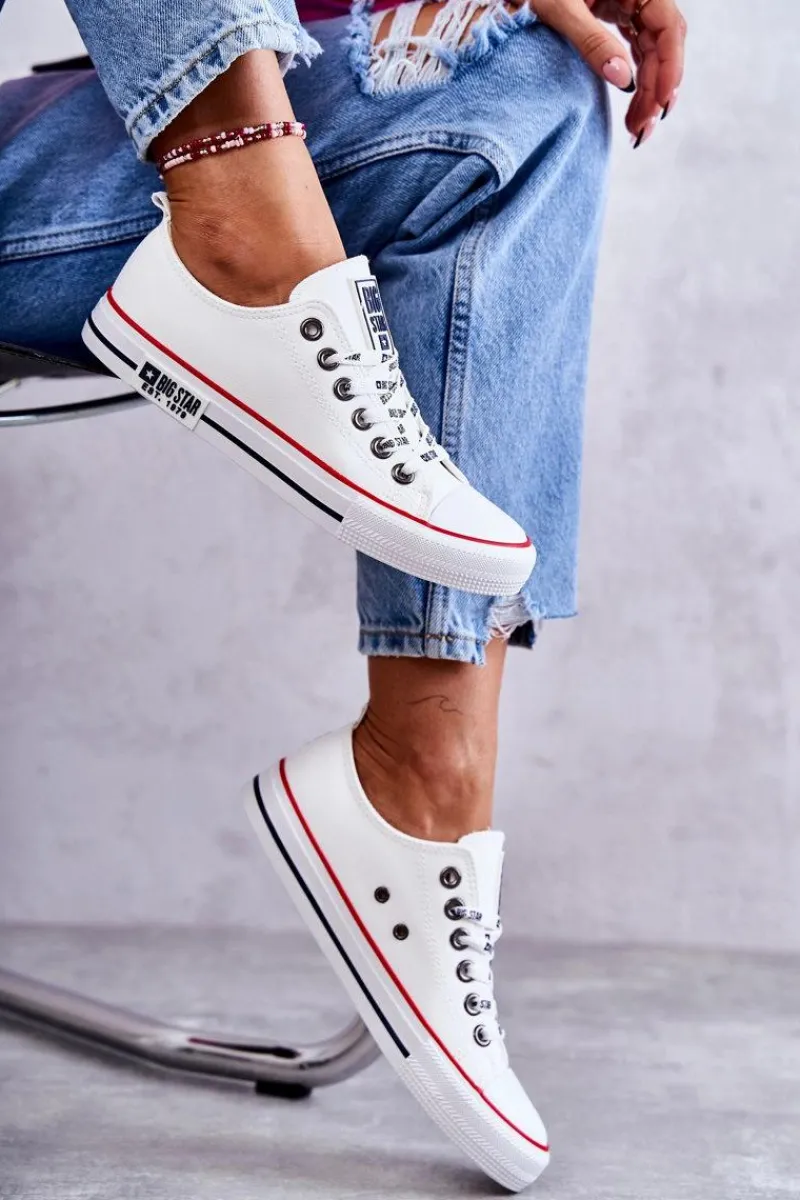 Damskie Skórzane Trampki Big Star KK274095 Białe Damskie Trampki Damskie Big Star|Trampki Damskie Niskie