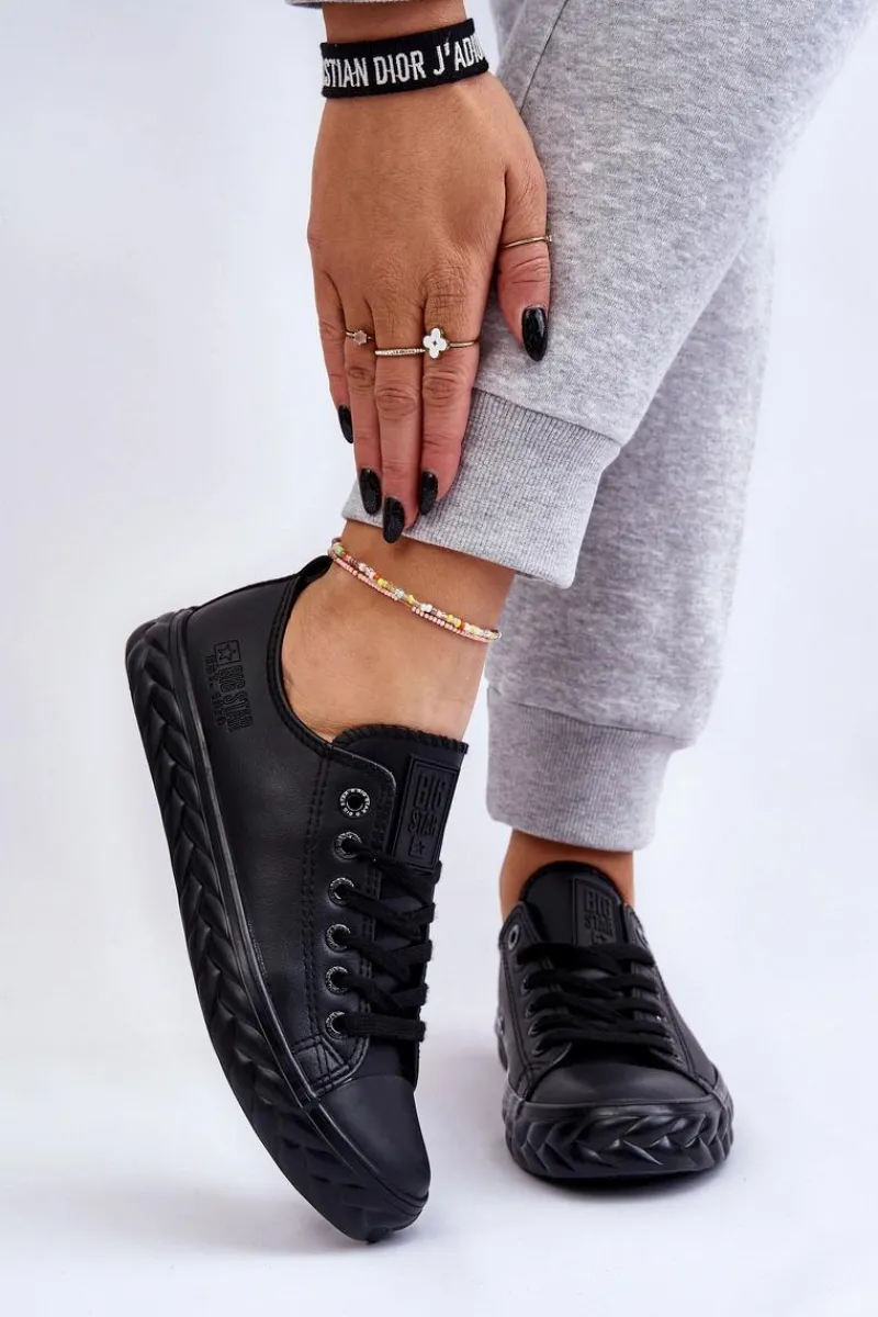 Trampki Damskie Big Star|Trampki Damskie Niskie>Big Star Shoes Damskie Skórzane Trampki Big Star LL274402 Czarne