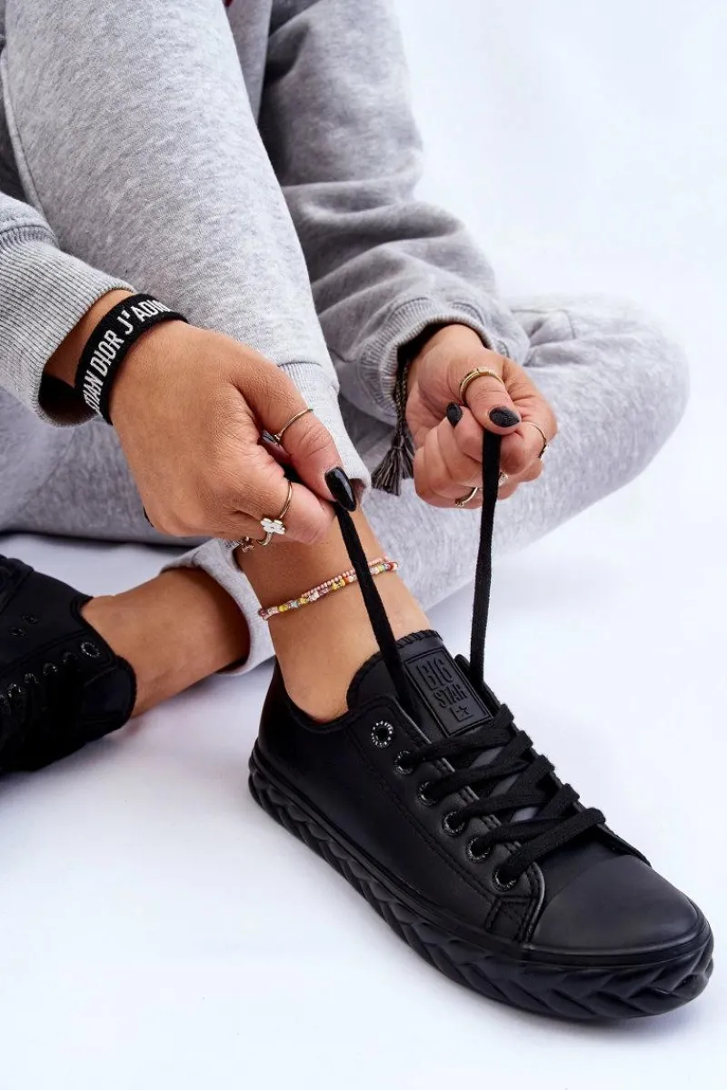 Trampki Damskie Big Star|Trampki Damskie Niskie>Big Star Shoes Damskie Skórzane Trampki Big Star LL274402 Czarne