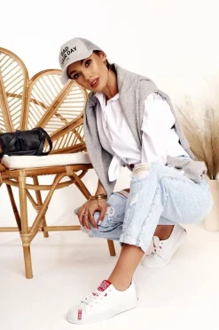 Online Damskie Skórzane Trampki BIG STAR EE274302 Białe Damskie Trampki Damskie Big Star|Trampki Damskie Niskie