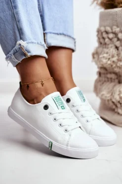 Discount Big Star Shoes Damskie Skórzane Trampki Big Star GG274006 Biało-Zielone