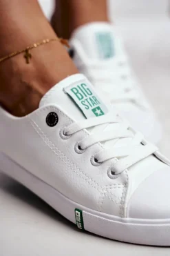 Discount Big Star Shoes Damskie Skórzane Trampki Big Star GG274006 Biało-Zielone