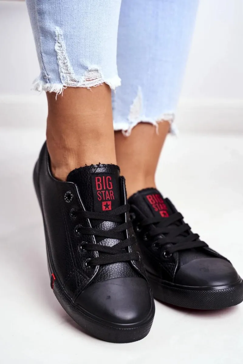Trampki Damskie Big Star|Trampki Damskie Niskie>Big Star Shoes Damskie Skórzane Trampki Big Star GG274007 Czarne