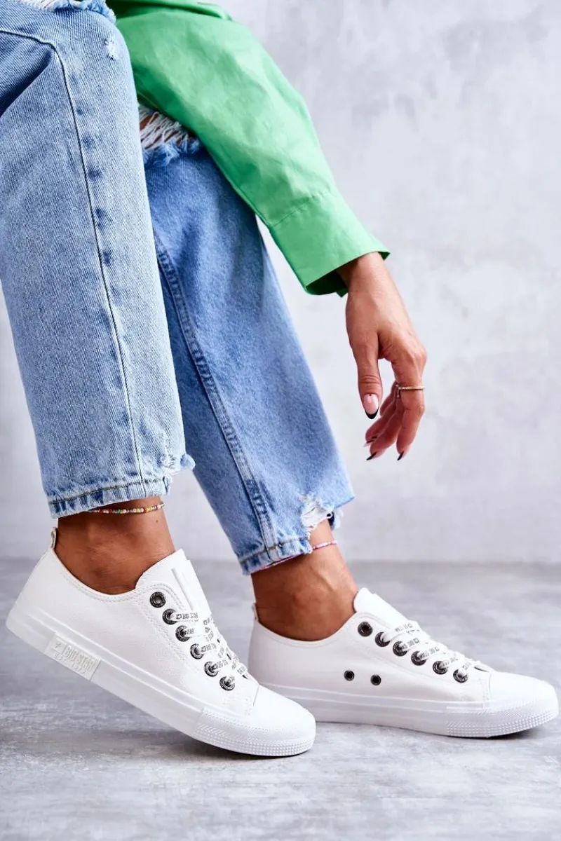 Trampki Damskie Big Star|Trampki Damskie Niskie>Big Star Shoes Damskie Skórzane Trampki Big Star KK274105 Białe