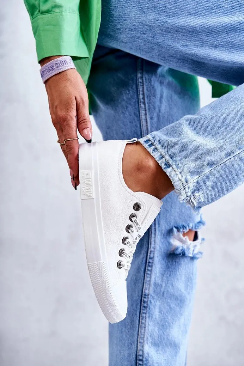 Trampki Damskie Big Star|Trampki Damskie Niskie>Big Star Shoes Damskie Skórzane Trampki Big Star KK274105 Białe