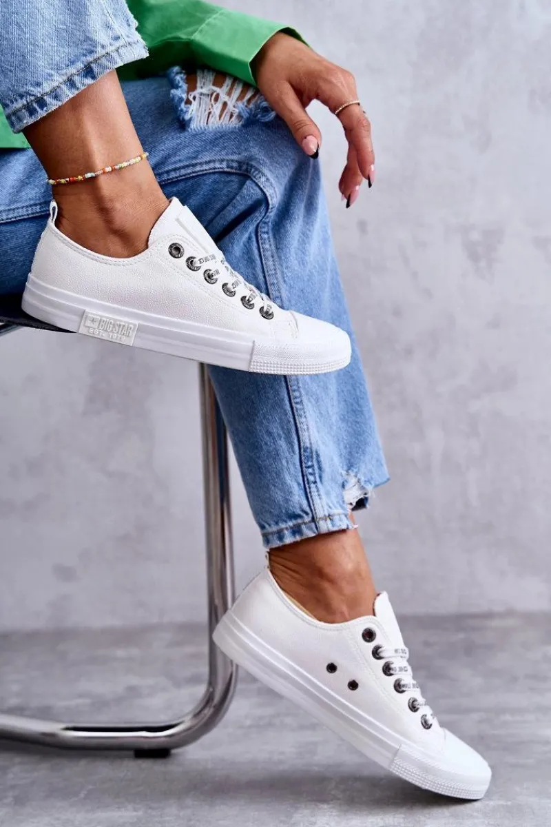 Trampki Damskie Big Star|Trampki Damskie Niskie>Big Star Shoes Damskie Skórzane Trampki Big Star KK274105 Białe