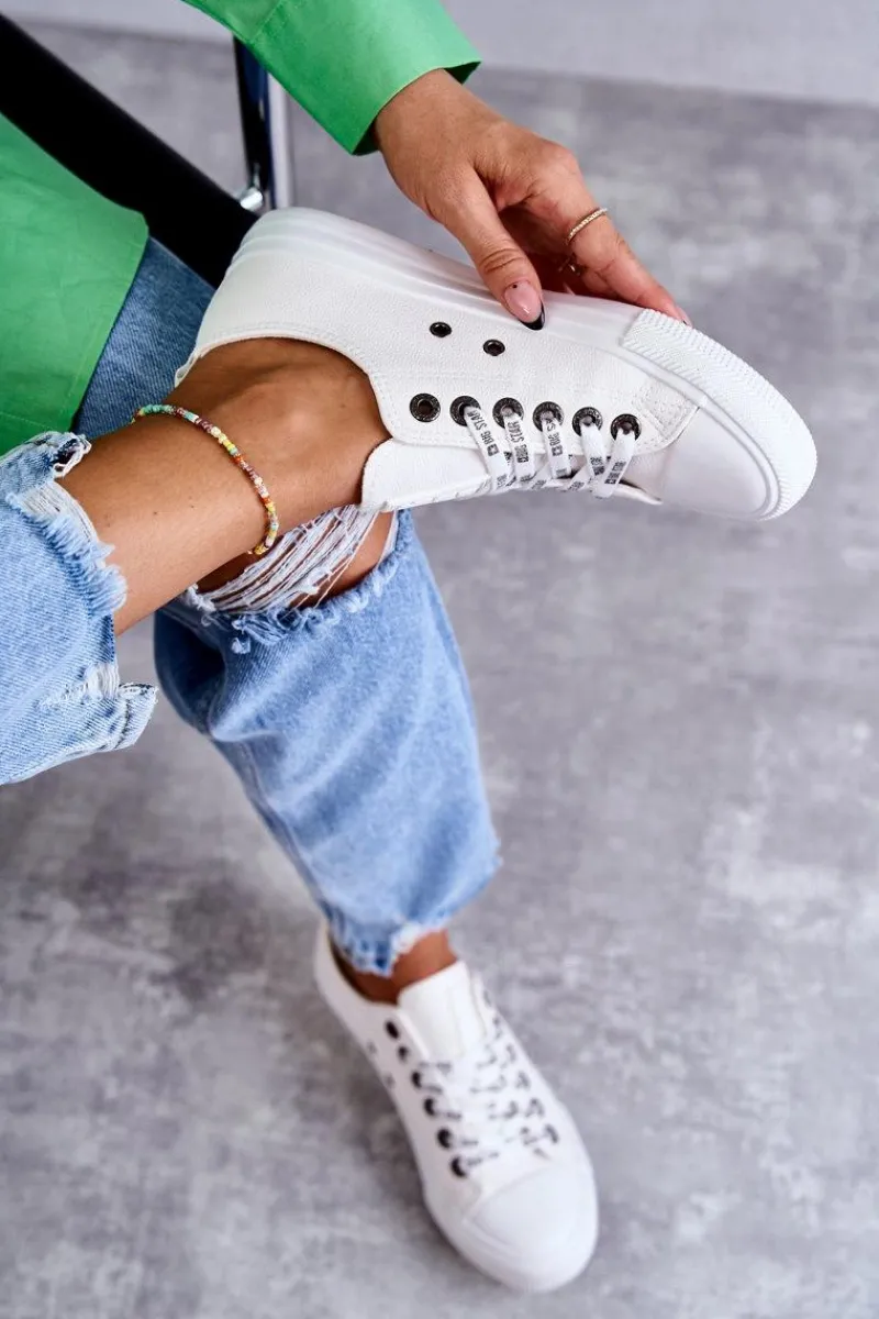 Trampki Damskie Big Star|Trampki Damskie Niskie>Big Star Shoes Damskie Skórzane Trampki Big Star KK274105 Białe