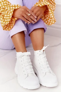 New Boto Damskie Skórzane Trampki Na Dużej Podeszwie Białe Trissy