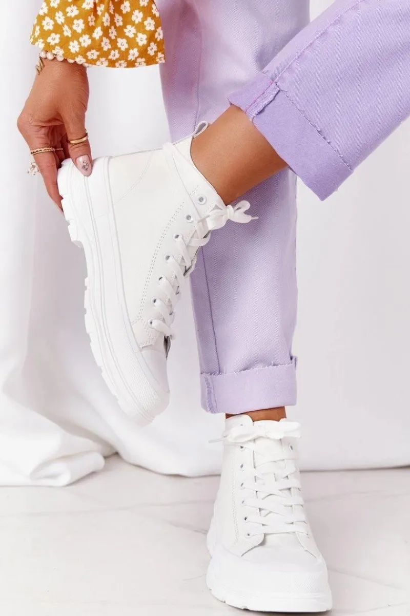 New Boto Damskie Skórzane Trampki Na Dużej Podeszwie Białe Trissy