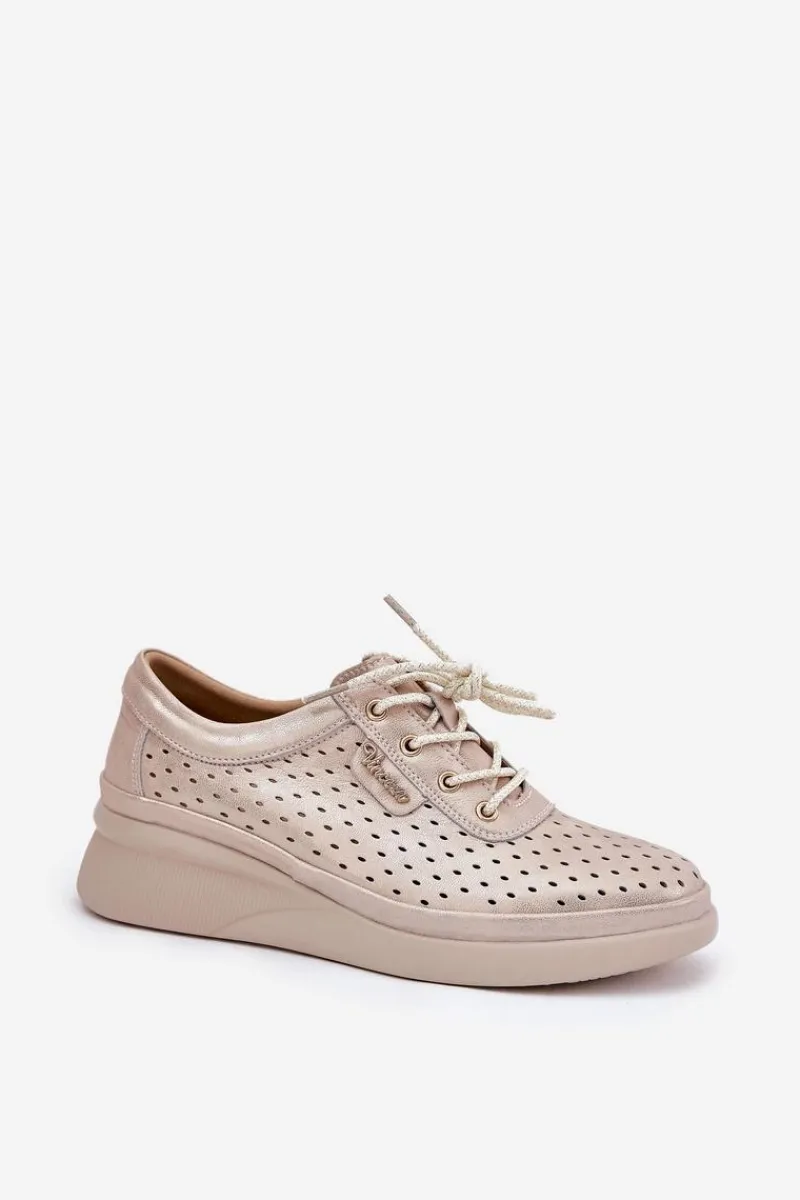 Outlet Buty damskie Vinceza Damskie Skórzane Trampki Sportowe Buty Złote Brumia Złoty