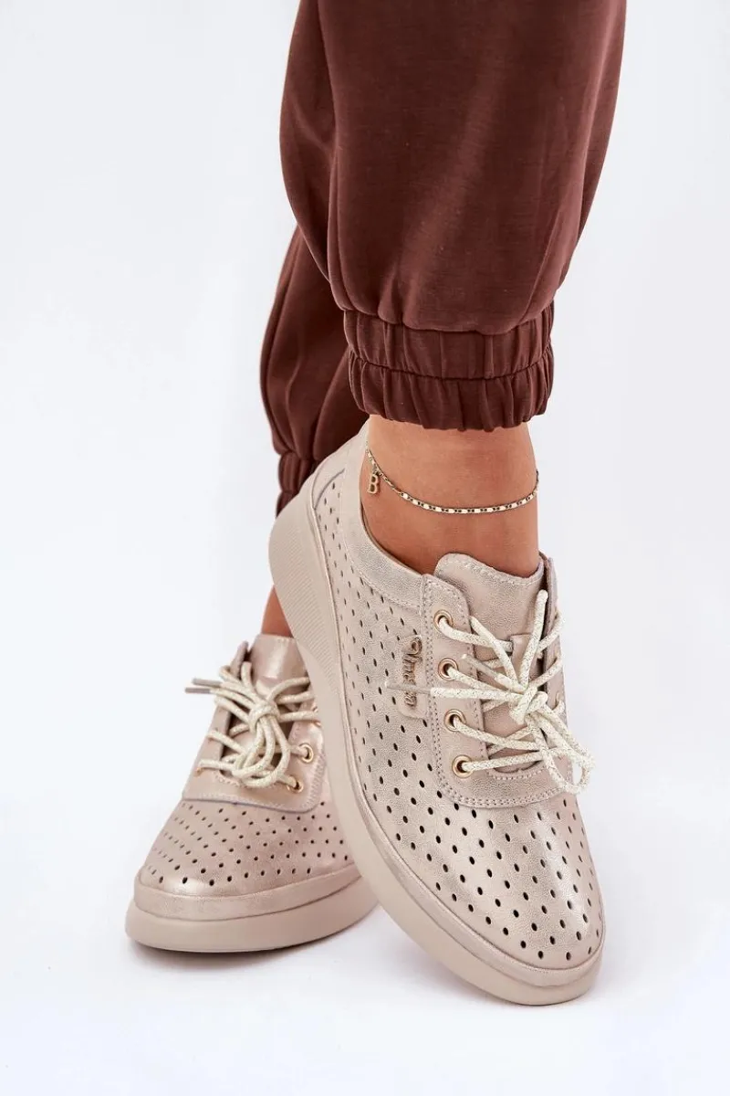 Outlet Buty damskie Vinceza Damskie Skórzane Trampki Sportowe Buty Złote Brumia Złoty