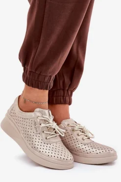 Outlet Buty damskie Vinceza Damskie Skórzane Trampki Sportowe Buty Złote Brumia Złoty