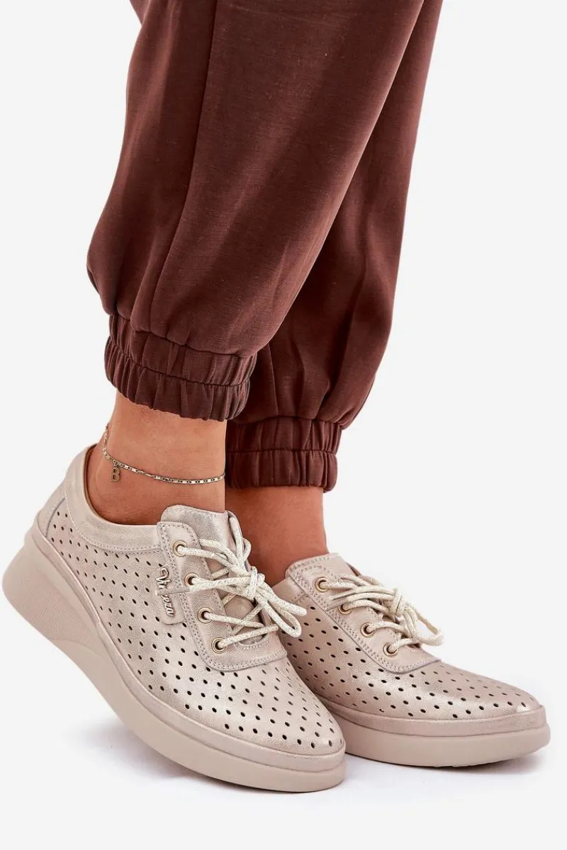 Outlet Buty damskie Vinceza Damskie Skórzane Trampki Sportowe Buty Złote Brumia Złoty