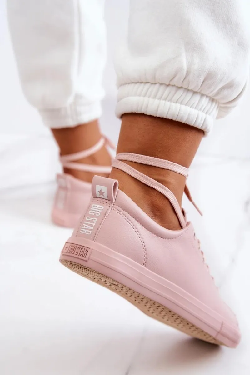 Trampki Damskie Big Star|Trampki Damskie Niskie>Big Star Shoes Damskie Skórzane Trampki Tenisówki Big Star JJ274071 Jasny Róż