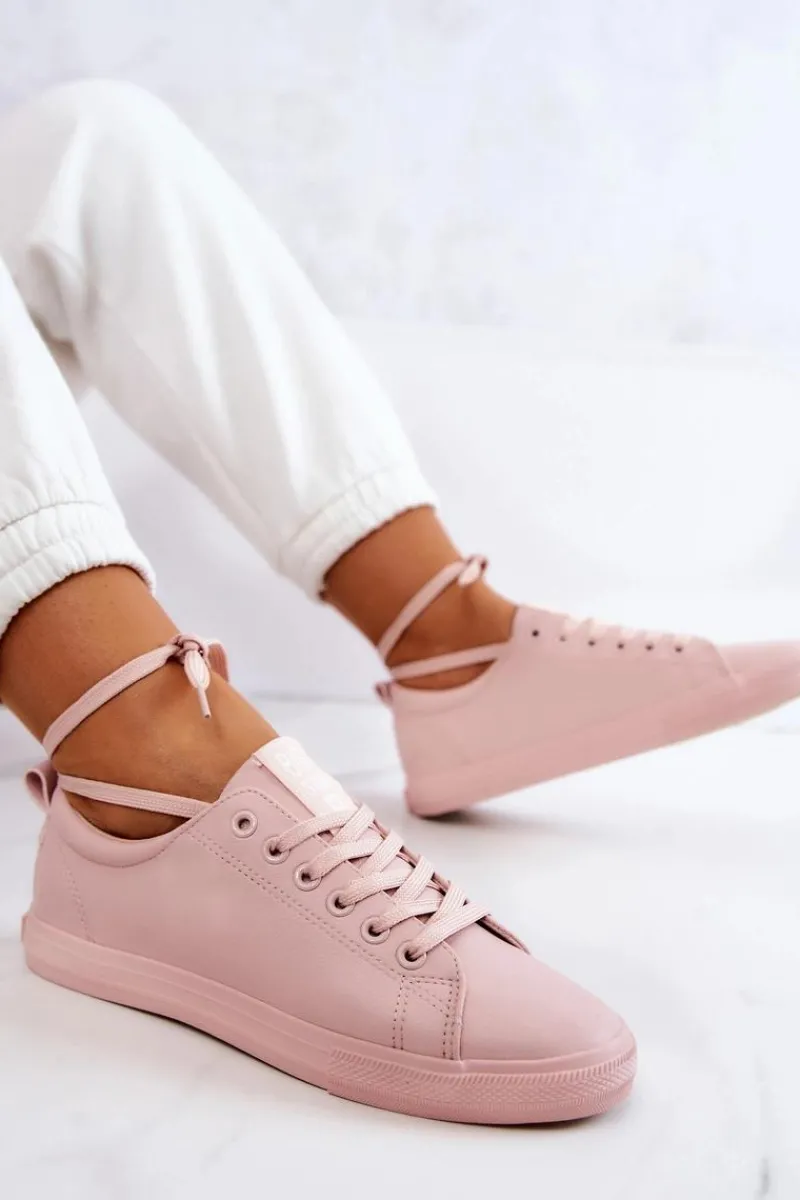 Trampki Damskie Big Star|Trampki Damskie Niskie>Big Star Shoes Damskie Skórzane Trampki Tenisówki Big Star JJ274071 Jasny Róż