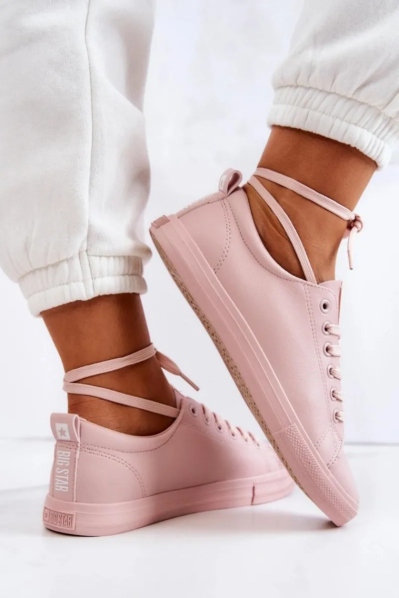 Trampki Damskie Big Star|Trampki Damskie Niskie>Big Star Shoes Damskie Skórzane Trampki Tenisówki Big Star JJ274071 Jasny Róż